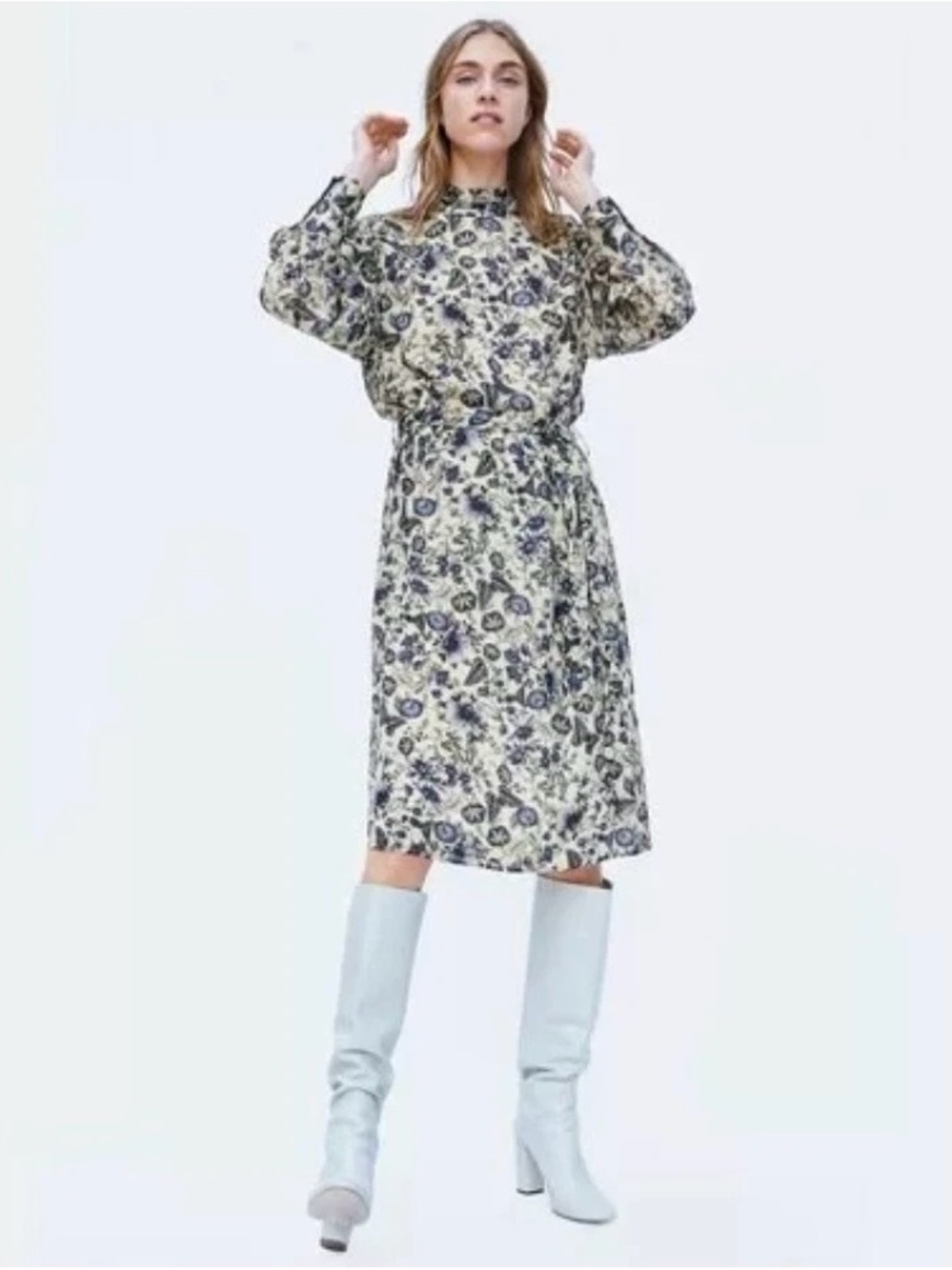 Zara Z1975 Wool *RARE* Midikleid Tunic Floral Pattern Tunic Dress NWT Size - XS